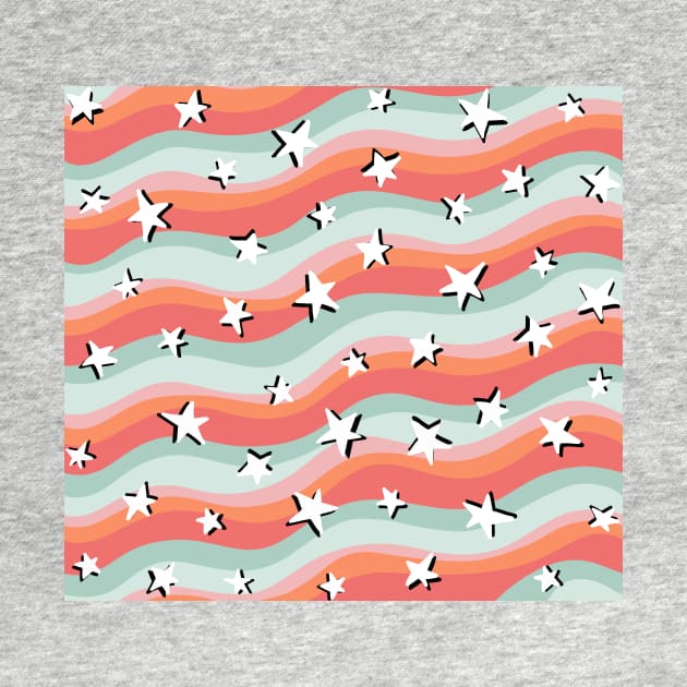 Stars and Stripes Teal and Orange Fun Colourful Pattern by AlmightyClaire